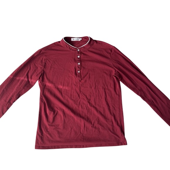 KUYIGO Mens Mandarin Collar Long Sleeve Casual Slim Fit Polo T Shirt Red - Picture 3 of 7